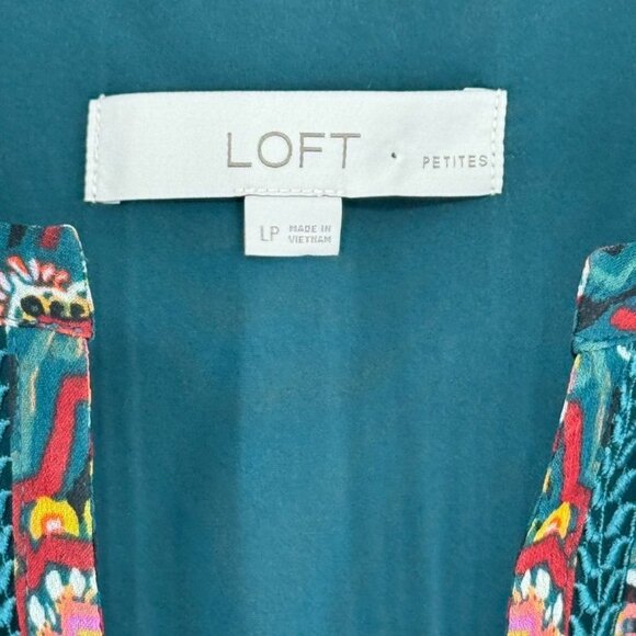 LOFT dress midi Womens Sz Large petite Boho medallion Patterned Belt Green long - Picture 7 of 12